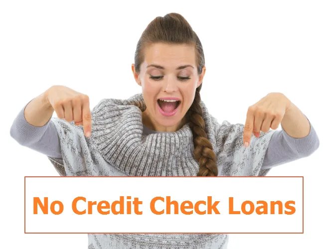 girl pointing at a no credit check loans sign